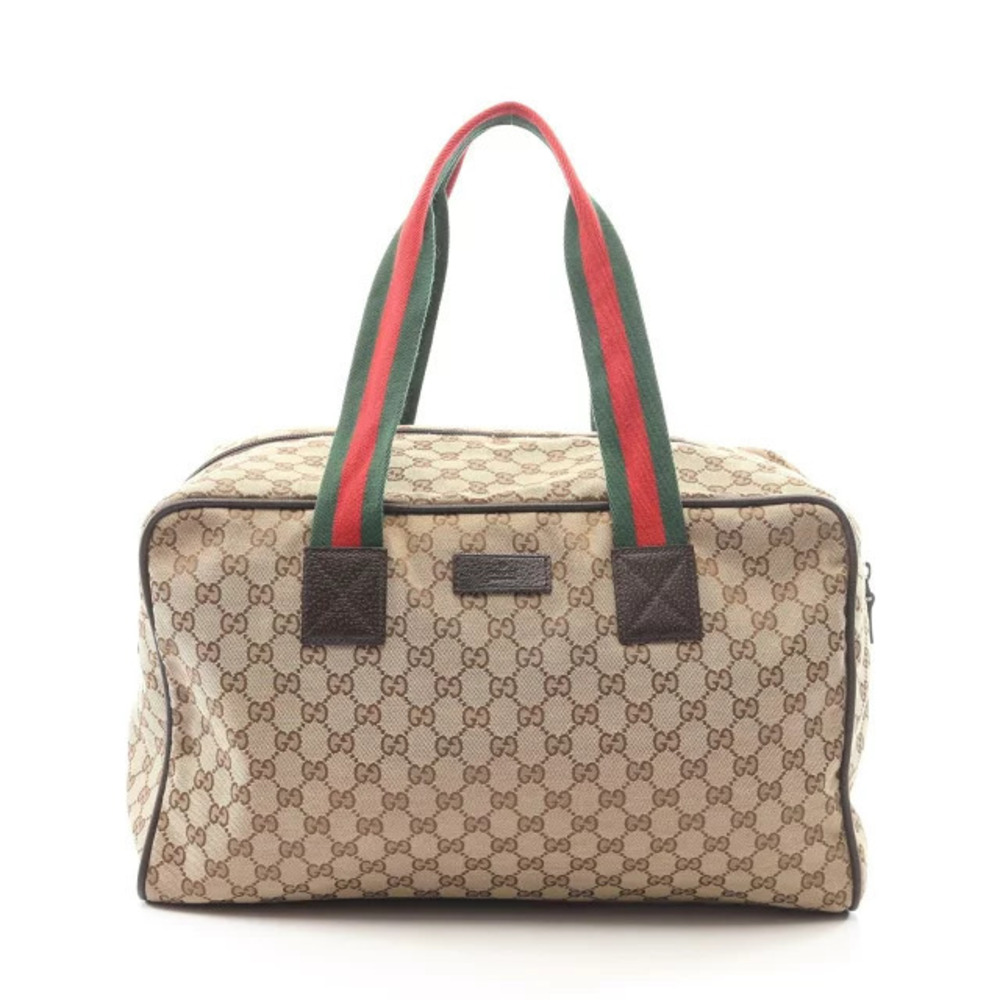 Gucci GG Canvas Boston Bag Leather Beige Brown